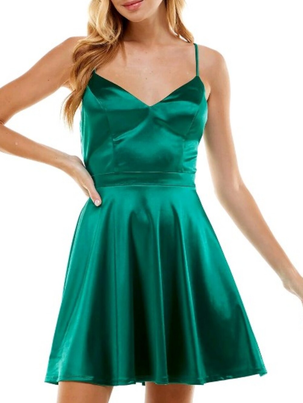 City Studio Emerald Satin Fit & Flare Lace Up Back Mini Dress Size 11 NWT